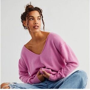 Free People Harmony Cashmere Sweater Pink Women’s Size S 100% Cashmere